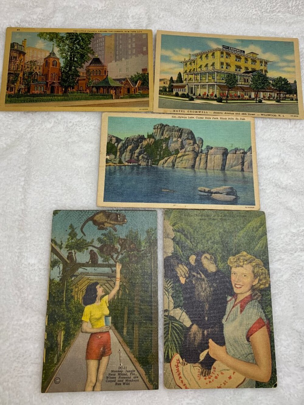 Lot Of 5 Vintage 1940s Linen Post Cards